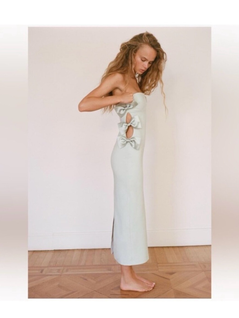 ZARA satin effect bow midi dress